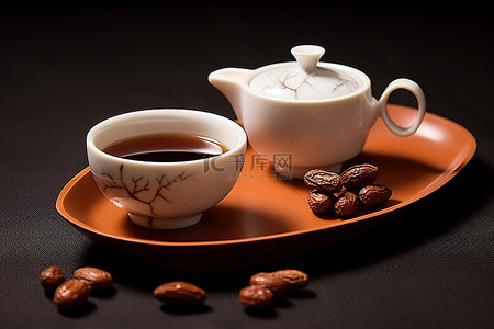 枣子背景图片_装有咖啡和枣子的茶杯