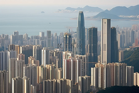 从红金山山顶看香港的城市景观