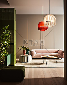 绿色沙发背景图片_客厅配有木地板和绿色沙发