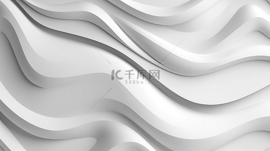 3D 渲染海报模板，带有波状雕刻剪纸图案和白色背景上的曲线
