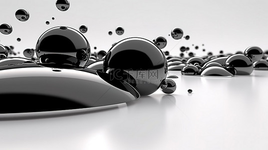 白色背景上流体艺术黑色气泡的 3D 渲染