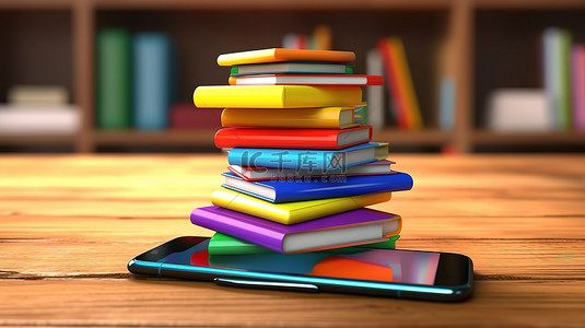 教育手机背景图片_充满活力的着色书和精通技术的智能手机在线学习的 3D 渲染