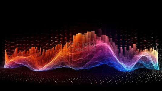 充满活力的色彩的未来派声波的动态点背景 3D 渲染的抽象场景