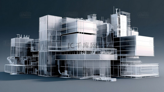 3D 渲染建筑中现代建筑模型的实验概念