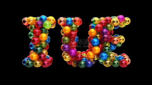 有趣的 3D 演示中生动的 tuv 字母，带有闪亮的彩色装饰球体
