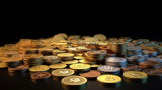 同级领先背景图片_领先的加密货币比特币以太币和瑞波币的堆叠 3D 渲染