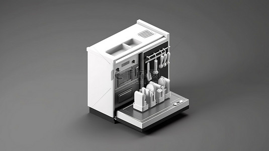 等距洗碗机和冰箱的单色 3d 图标