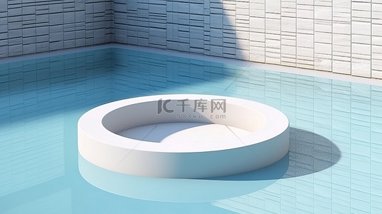 焦散背景图片_3d 顶视图中的空白白色圆柱框架，用于带有游泳池水焦散或闪亮波纹焦散夏季背景创意概念的产品模型