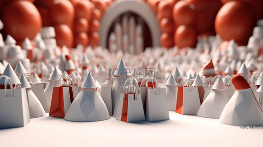 节日购物圣诞老人帽子和袋子非常适合复制空间 3D 渲染