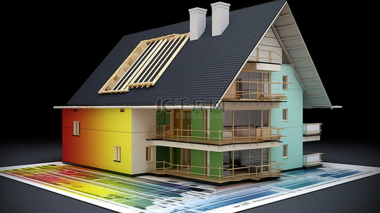 在建节能房屋 3d 渲染与蓝图和评级表