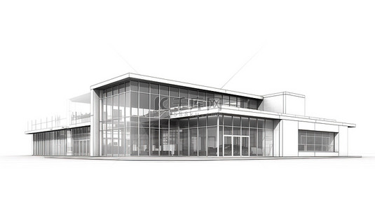 线线描背景图片_白色背景外立面建筑设计的照明 3D 线框