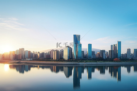 产业区背景图片_首尔市日出时的湖边