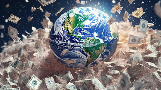 美国钞票背景图片_美国宇航局 3D 渲染中描绘的纸币亚洲地区和地球维持的世界经济