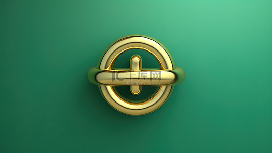 超链接符号 3d 渲染的社交媒体图标，以福尔图纳金为背景，潮水绿色背景