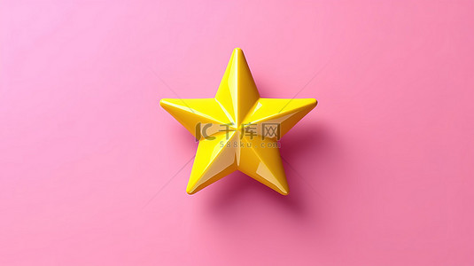 3D 渲染的卡通黄色星星在粉红色背景上投射阴影