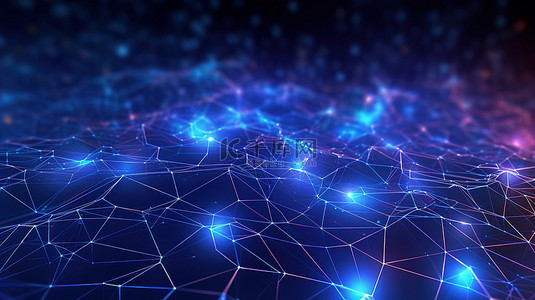 网格元素背景图片_具有网络安全和人工智能元素的未来 3D 网格 AI 技术线网络的插图