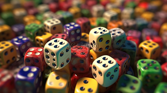 掷骰子赌博游戏的彩色概念 3D 渲染