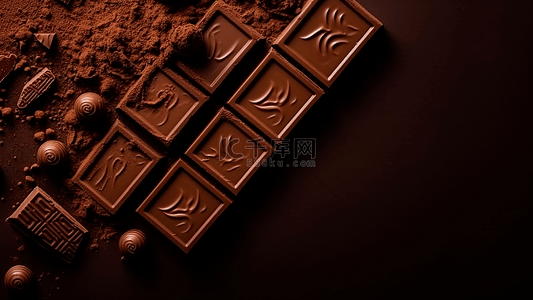 巧克力情人节背景图片_巧克力块粉末商业背景