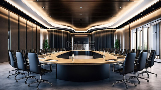 商務會議背景图片_带会议桌的现代办公室会议室 3D 渲染