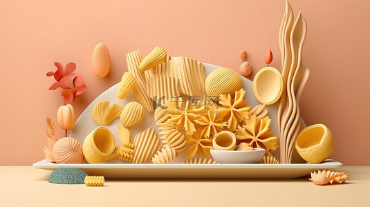 节日主题 3D 法式面食插图，配有甜点和明信片印刷的简约设计