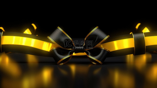 3D 渲染黑色星期五横幅，霓虹灯和长领带，黄色和黑色完美广告模板