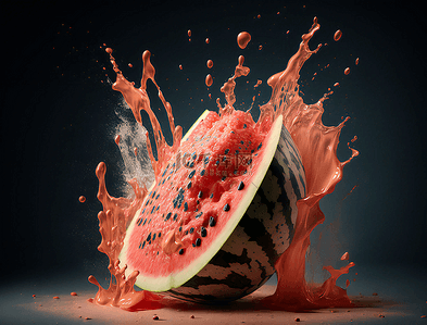 食品有机背景图片_西瓜水果有机水花飞溅摄影广告背景