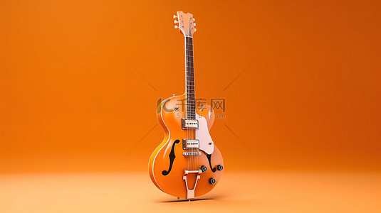 3D 橙色工作室中的单色橙色电吉他