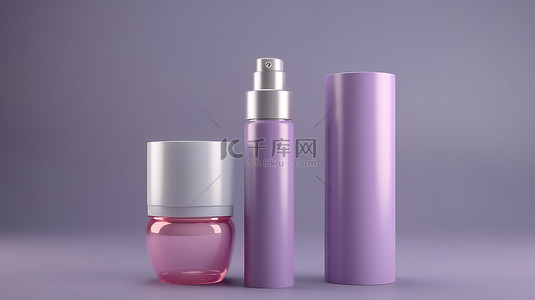 3d 渲染飙升滴管瓶乳液管和化妆品霜罐