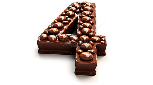 使用巧克力涂层豆和巧克力糖果的字母表单词四的 3D 插图