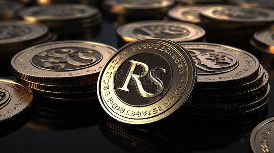 金属金币和黑币堆的特写视图，在 3D 渲染中突出显示保留权代币 rsr 和 rsv 符号