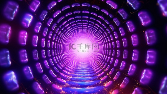 紫色星星舞台背景图片_垂直 3D 渲染抽象发光圆圈和星星的太空霓虹灯隧道