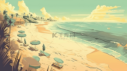 雨伞背景图片_旅游沙滩海边背景
