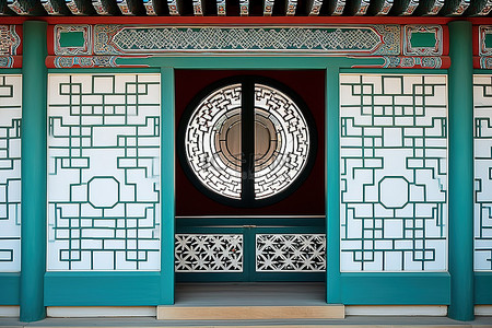中国福福背景图片_韩国传统房屋，外门通向中国东部