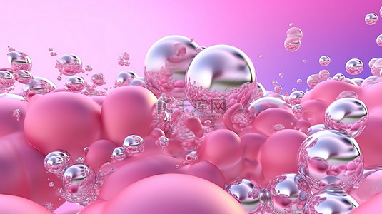 具有粉红色气泡背景的水下场景的 3D 渲染