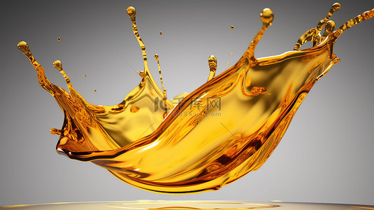丰富而有光泽的金色液体飞溅的 3D 渲染