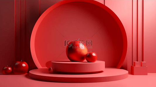 电商促销展台背景图片_展台红色苹果装饰背景