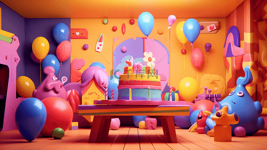 生日聚会插画背景图片_气球蛋糕派对插画背景