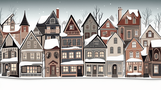 冬季节气背景背景图片_冬天建筑城镇插画