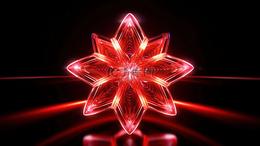 发光的白色霓虹灯星装饰品在红色几何背景中闪闪发光