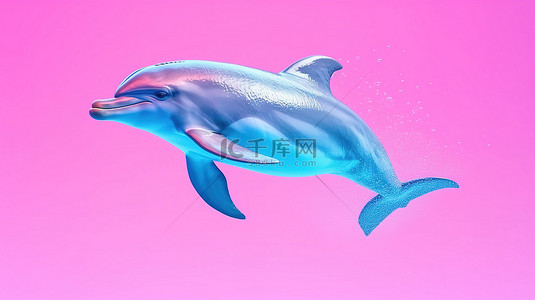 双色调背景图片_水生双色调粉色背景与 3d 蓝色 tursiops truncatus 海豚