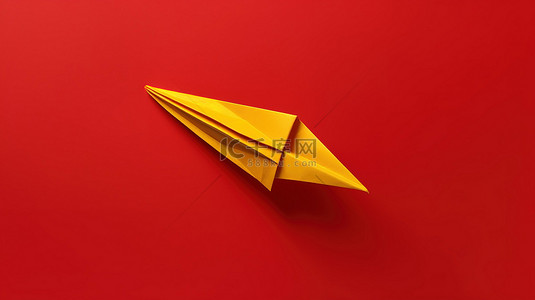 翱翔的纸飞机背景图片_黄色背景下翱翔的充满活力的红色纸飞机的 3D 插图