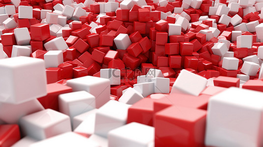 一堆白色空白立方体围绕着一组红色目标立方体，通过 3D 渲染放大到极端特写