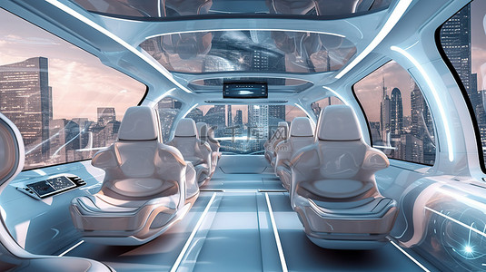 先进的运输汽车内饰以壮观的 3D 渲染展示未来派元宇宙城市