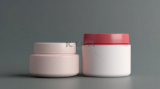 塑料化妆品罐和奶油管样机的 3D 渲染