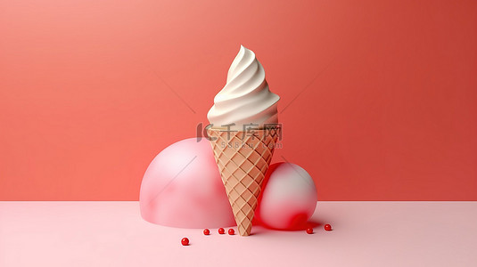 冰蓝色背景背景图片_简单梦幻般的冰淇淋 3D 渲染