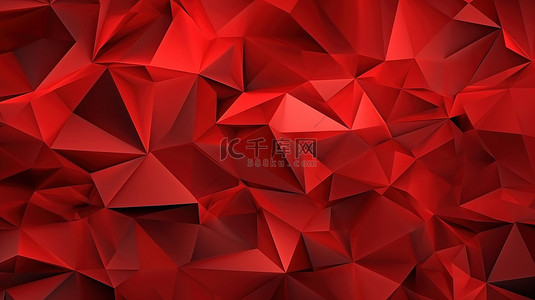 低聚红色三角形抽象背景的 3d 渲染插图