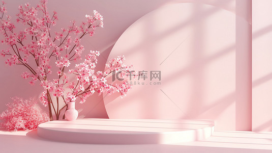 花朵和蜜蜂的爱情背景图片_产品展示花朵粉色展台背景图