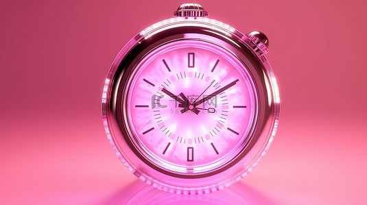 带手表背景图片_粉色背光 3D 表盘时钟，带银针，显示下午 3 点和凌晨 3 点时间照明 3D 插图