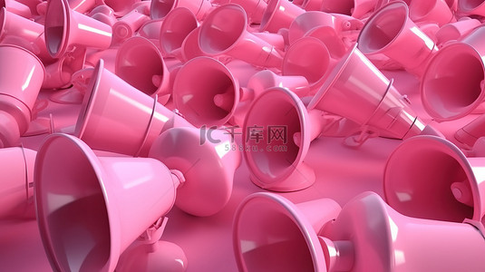 不同位置的粉色扩音器集合 3D 渲染扬声器插图