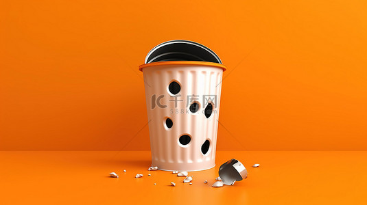 背景下背景图片_充满活力的橙色背景下的现代单色垃圾桶